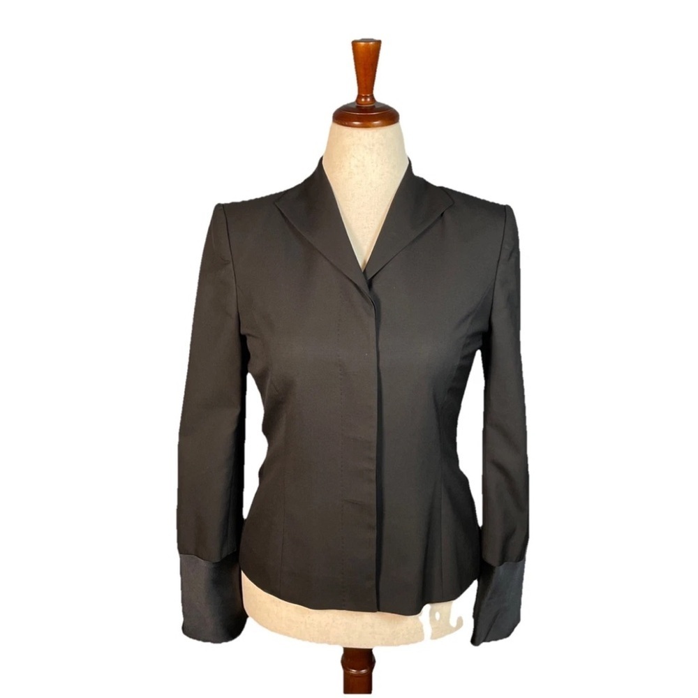 Pamella Roland Wool Blazer Womenâs Size 6 Satin Cuff Minimalist Classic In Black
